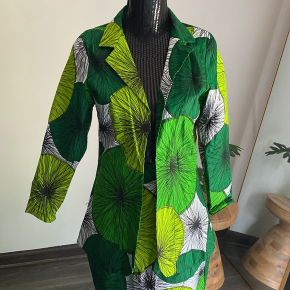 Green Print Blazer & Skirt Matching Sets - Picture 7 of 9